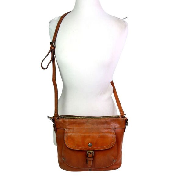 Patricia Nash BROWN GENUINE LEATHER SHOULDER BAG X-BODY ZIP TOP HANDBAG PURSE - Picture 1 of 16